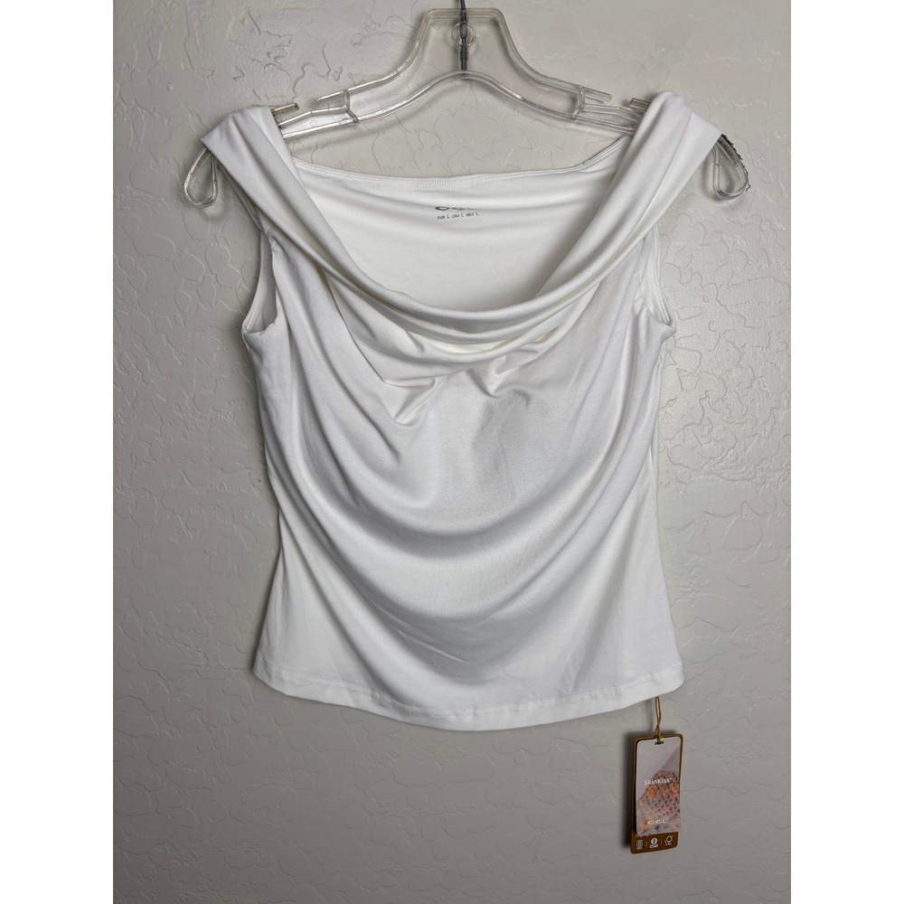 OGL Move Skinkiss Cowl Neck Off Shoulder Top Pure White Built In Bra NWT L 2671